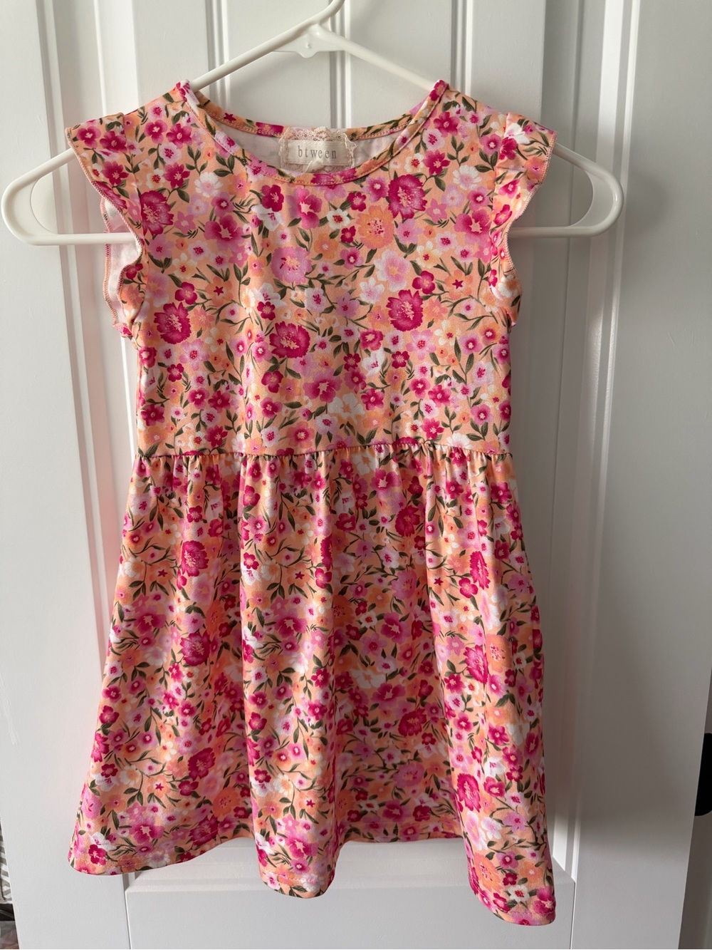 btween Pink and Peach Floral Ruffle-Sleeve Dress